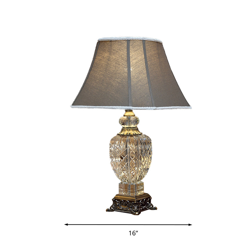 1 Light Clear Crystal Night Light Traditionalism Brown Urn Shaped Table Lamp with Carved Base Clearhalo 'Lamps' 'Table Lamps' Lighting' 338194