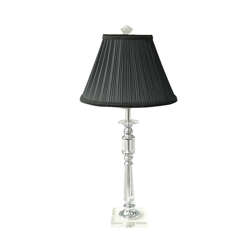 Pleated Shade Fabric Night Lamp Minimalism 1 Light Bedroom Nightstand Light in Black with Crystal Base Clearhalo 'Lamps' 'Table Lamps' Lighting' 338197