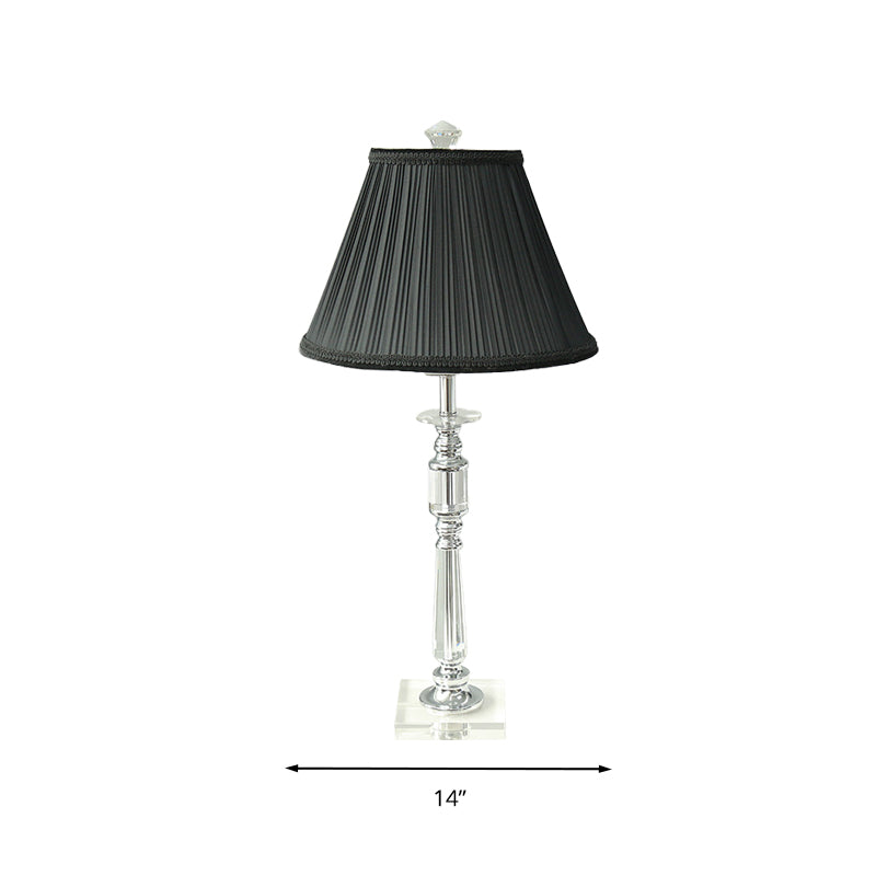 Pleated Shade Fabric Night Lamp Minimalism 1 Light Bedroom Nightstand Light in Black with Crystal Base Clearhalo 'Lamps' 'Table Lamps' Lighting' 338199