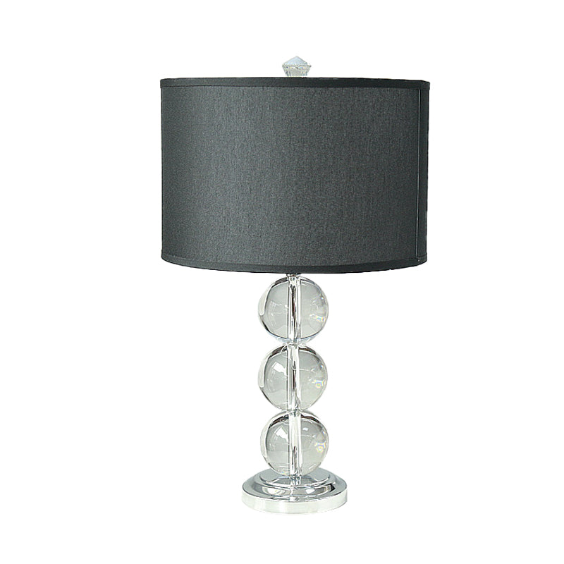 Black Single Bulb Nightstand Lamp Rustic Fabric Drum Table Light with Crystal Ball Deco Clearhalo 'Lamps' 'Table Lamps' Lighting' 338207