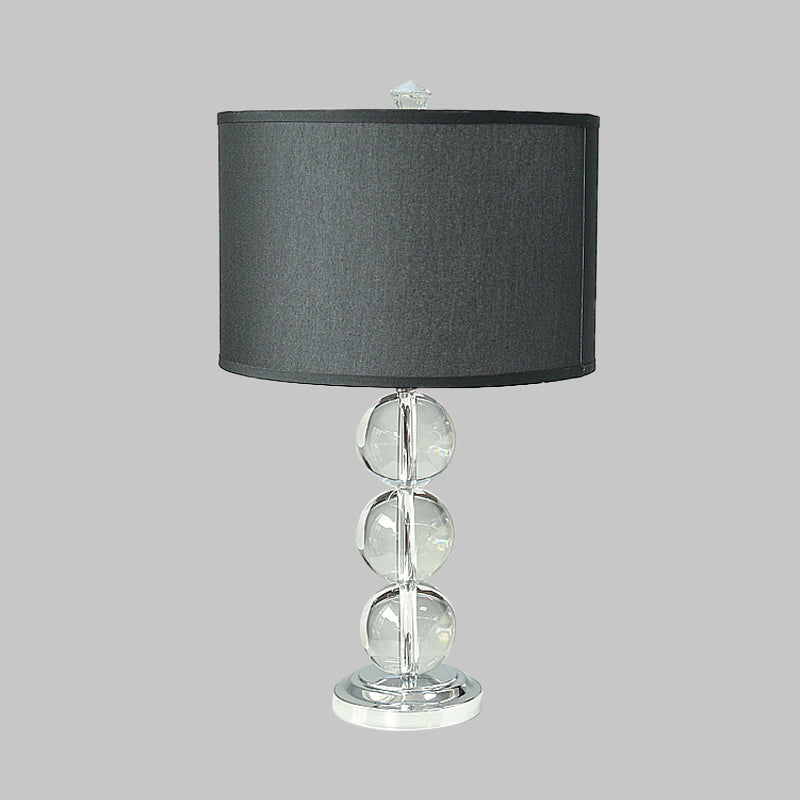 Black Single Bulb Nightstand Lamp Rustic Fabric Drum Table Light with Crystal Ball Deco Clearhalo 'Lamps' 'Table Lamps' Lighting' 338208