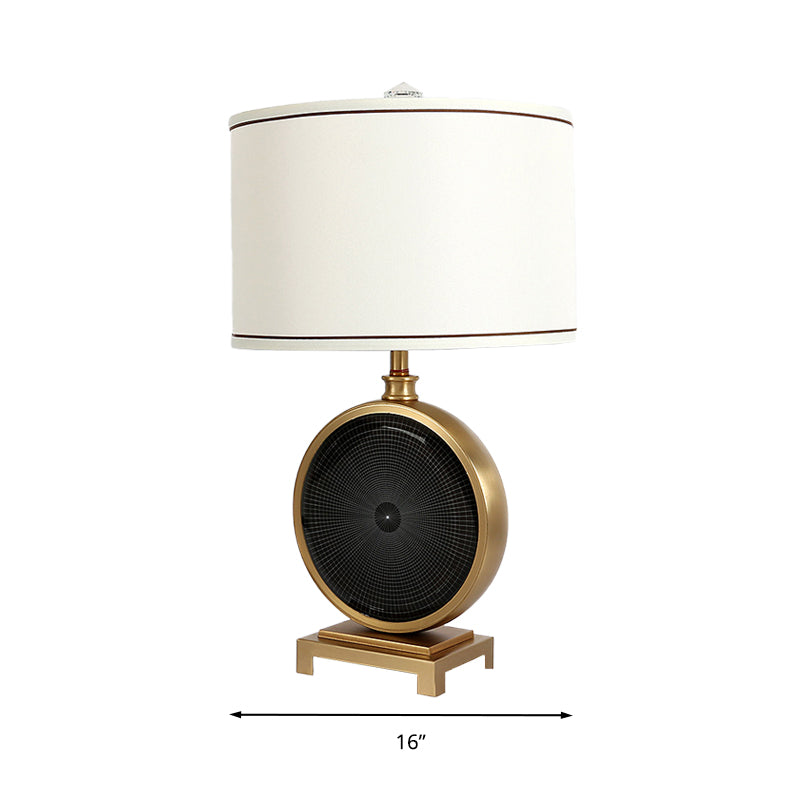 Crystal Round Nightstand Light Minimalism 1 Light Bedroom Table Lamp in White with Drum Fabric Shade Clearhalo 'Lamps' 'Table Lamps' Lighting' 338219