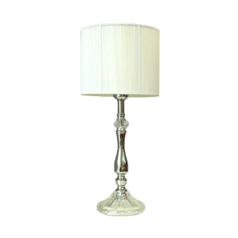 Fabric White Table Lamp Cylinder 1 Light Simple Night Light for Living Room with Crystal Base Clearhalo 'Lamps' 'Table Lamps' Lighting' 338222