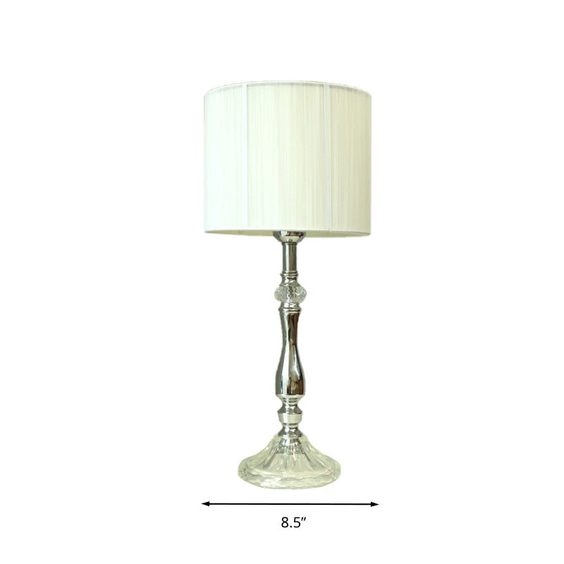 Fabric White Table Lamp Cylinder 1 Light Simple Night Light for Living Room with Crystal Base Clearhalo 'Lamps' 'Table Lamps' Lighting' 338224