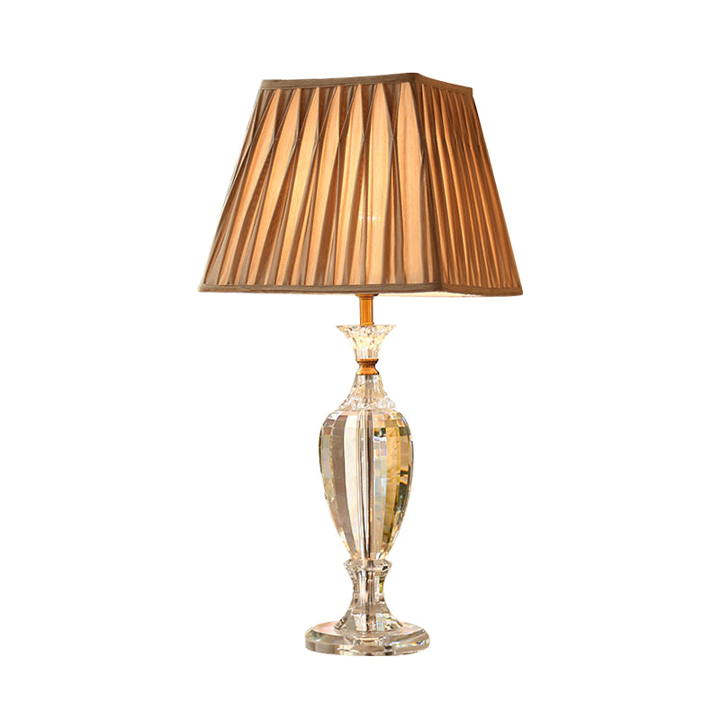 1 Light Pleated Shade Night Light Rural Style Beige Fabric Table Lamp with Urn Crystal Base Clearhalo 'Lamps' 'Table Lamps' Lighting' 338232