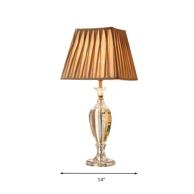 1 Light Pleated Shade Night Light Rural Style Beige Fabric Table Lamp with Urn Crystal Base Clearhalo 'Lamps' 'Table Lamps' Lighting' 338234