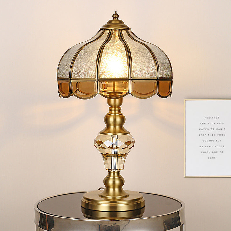 1 Light Nightstand Light Colonial Cone/Bell/Dome Crystal Night Table Lamp in Gold for Bedroom Gold Cone Clearhalo 'Lamps' 'Table Lamps' Lighting' 338240