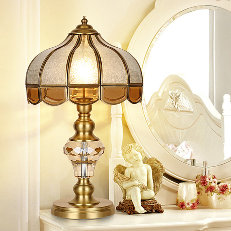 1 Light Nightstand Light Colonial Cone/Bell/Dome Crystal Night Table Lamp in Gold for Bedroom Clearhalo 'Lamps' 'Table Lamps' Lighting' 338241