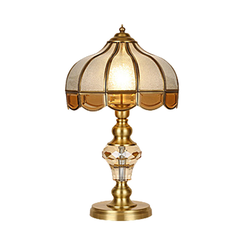 1 Light Nightstand Light Colonial Cone/Bell/Dome Crystal Night Table Lamp in Gold for Bedroom Clearhalo 'Lamps' 'Table Lamps' Lighting' 338242