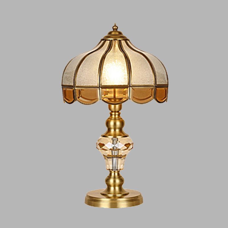 1 Light Nightstand Light Colonial Cone/Bell/Dome Crystal Night Table Lamp in Gold for Bedroom Clearhalo 'Lamps' 'Table Lamps' Lighting' 338243