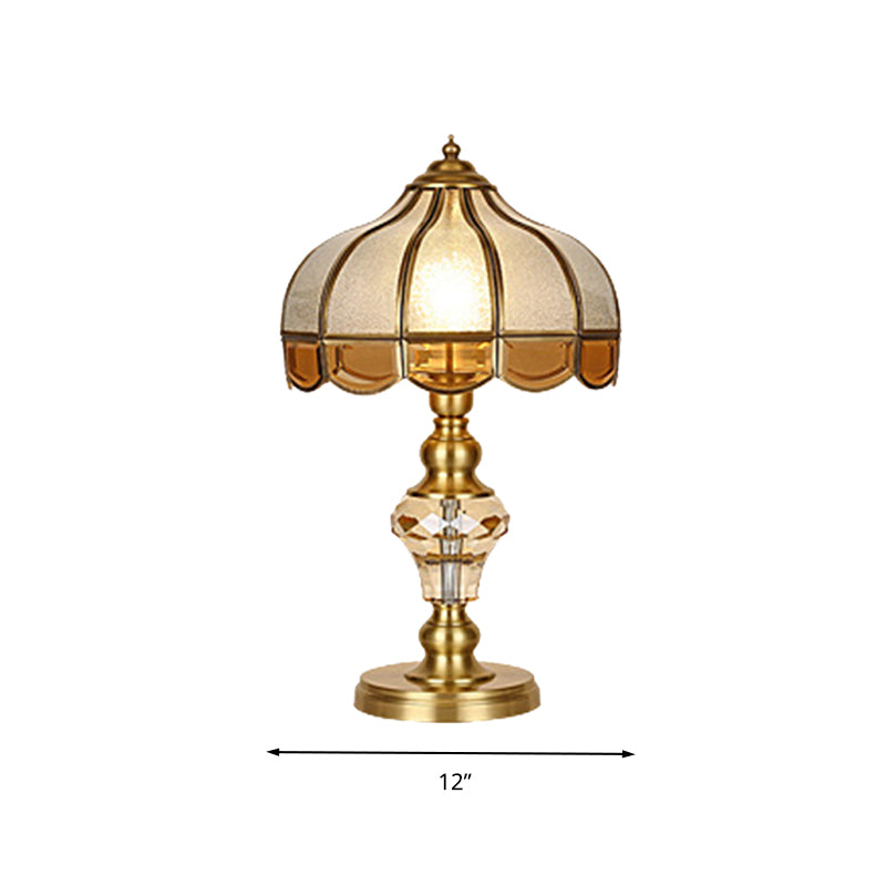 1 Light Nightstand Light Colonial Cone/Bell/Dome Crystal Night Table Lamp in Gold for Bedroom Clearhalo 'Lamps' 'Table Lamps' Lighting' 338244