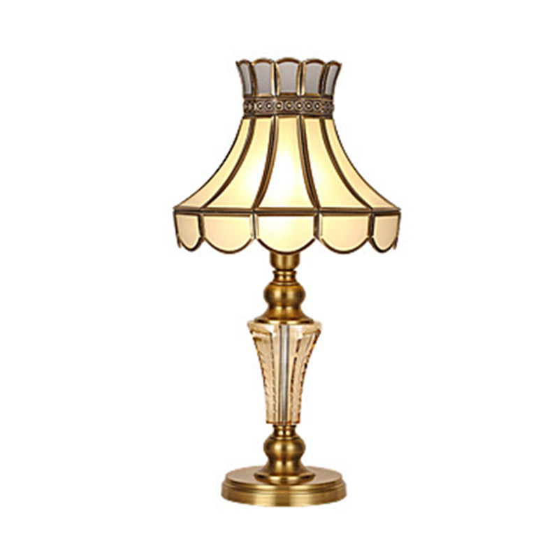 1 Light Nightstand Light Colonial Cone/Bell/Dome Crystal Night Table Lamp in Gold for Bedroom Clearhalo 'Lamps' 'Table Lamps' Lighting' 338246