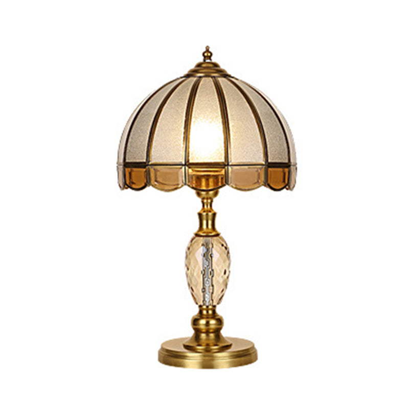 1 Light Nightstand Light Colonial Cone/Bell/Dome Crystal Night Table Lamp in Gold for Bedroom Clearhalo 'Lamps' 'Table Lamps' Lighting' 338249