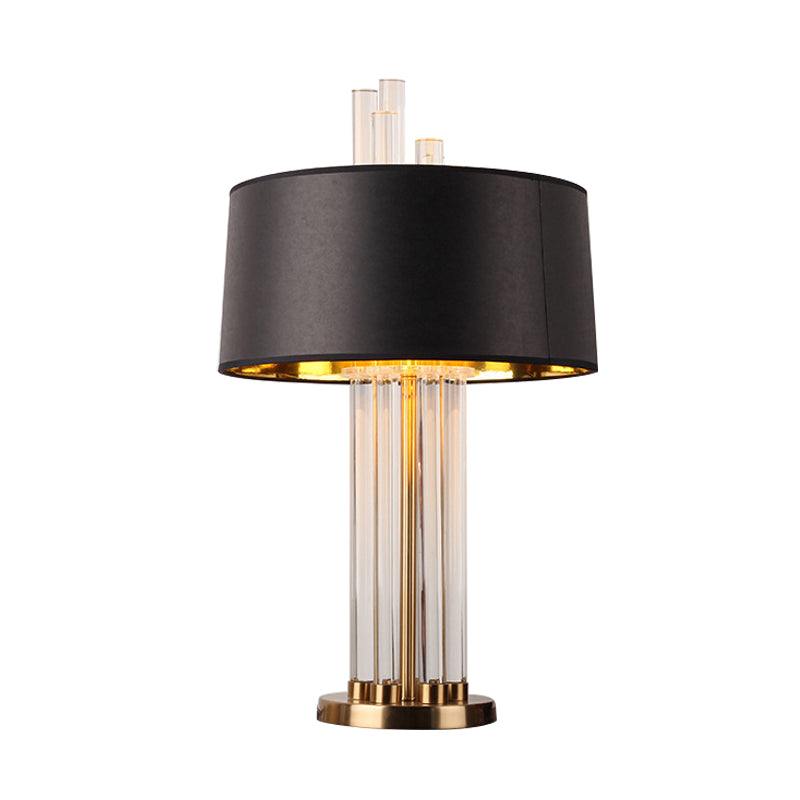 Black Drum Table Light Countryside Fabric Single Head Bedroom Night Lamp with Tube Crystal Accent Clearhalo 'Lamps' 'Table Lamps' Lighting' 338278