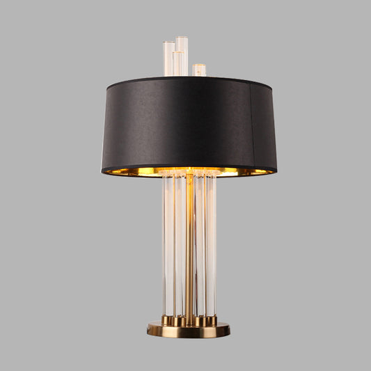 Black Drum Table Light Countryside Fabric Single Head Bedroom Night Lamp with Tube Crystal Accent Clearhalo 'Lamps' 'Table Lamps' Lighting' 338279