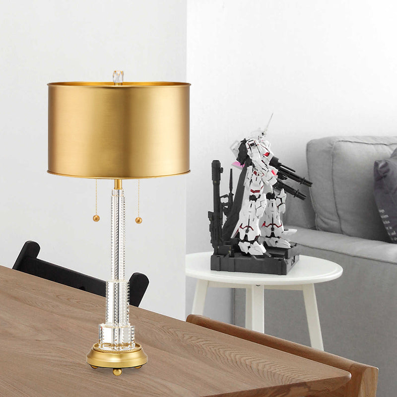 Clear Crystal Layered Table Lamp Rural Single Bulb Bedroom Night Light in Gold with Drum Metal Shade Gold Clearhalo 'Lamps' 'Table Lamps' Lighting' 338281