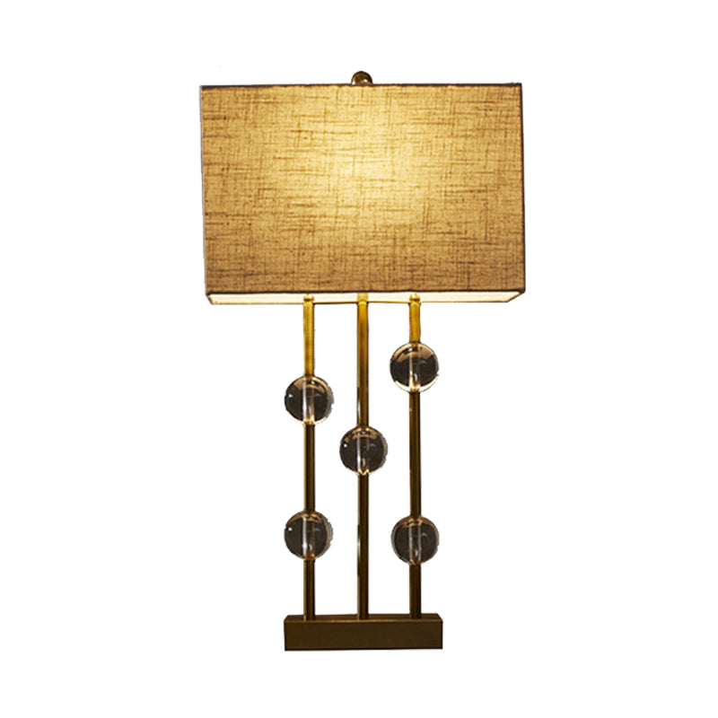 Rural Rectangle Night Light 1 Light Fabric Table Lamp in Beige for Bedroom with Crystal Deco Clearhalo 'Lamps' 'Table Lamps' Lighting' 338346