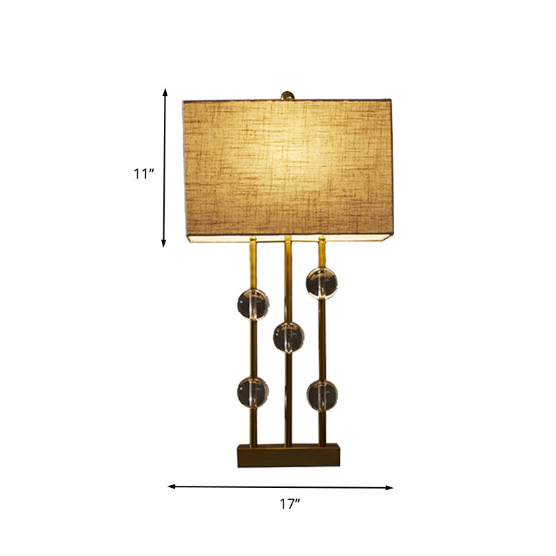 Rural Rectangle Night Light 1 Light Fabric Table Lamp in Beige for Bedroom with Crystal Deco Clearhalo 'Lamps' 'Table Lamps' Lighting' 338348