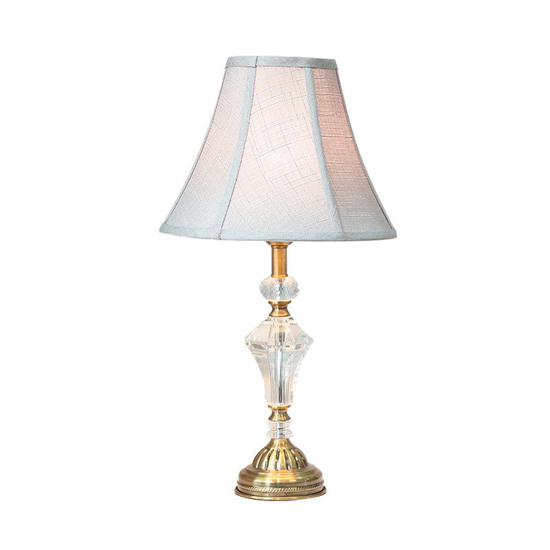 1 Light Paneled Bell Night Table Lamp White Fabric Nightstand Light with Crystal Accent Clearhalo 'Lamps' 'Table Lamps' Lighting' 338351