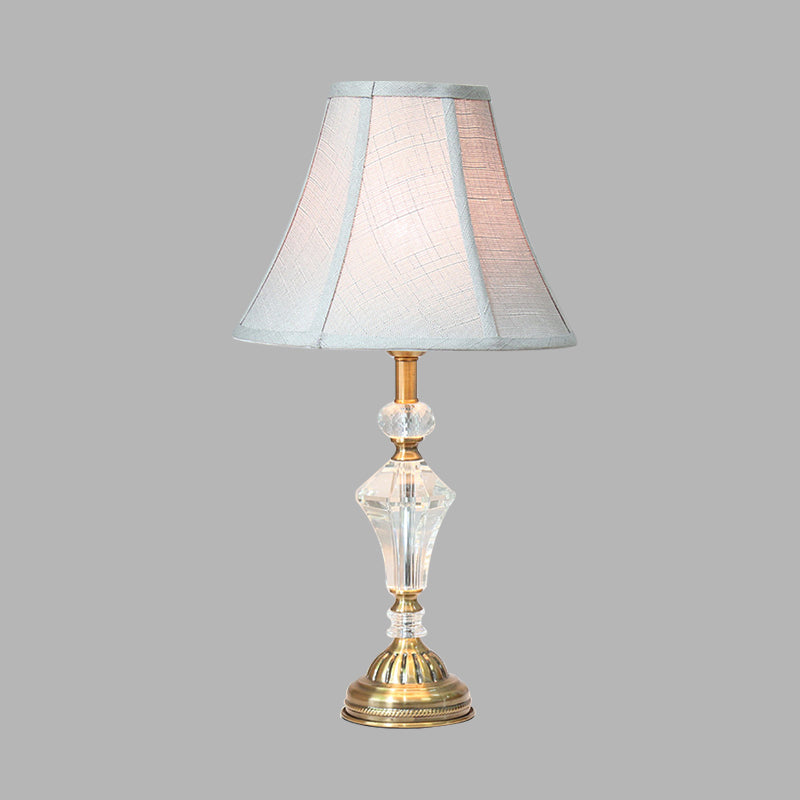 1 Light Paneled Bell Night Table Lamp White Fabric Nightstand Light with Crystal Accent Clearhalo 'Lamps' 'Table Lamps' Lighting' 338352