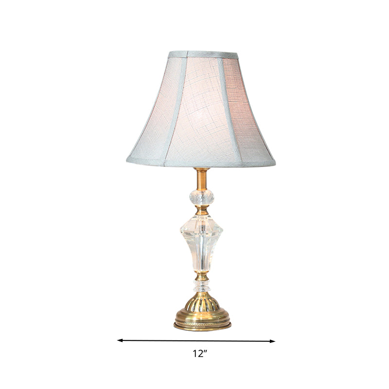 1 Light Paneled Bell Night Table Lamp White Fabric Nightstand Light with Crystal Accent Clearhalo 'Lamps' 'Table Lamps' Lighting' 338353