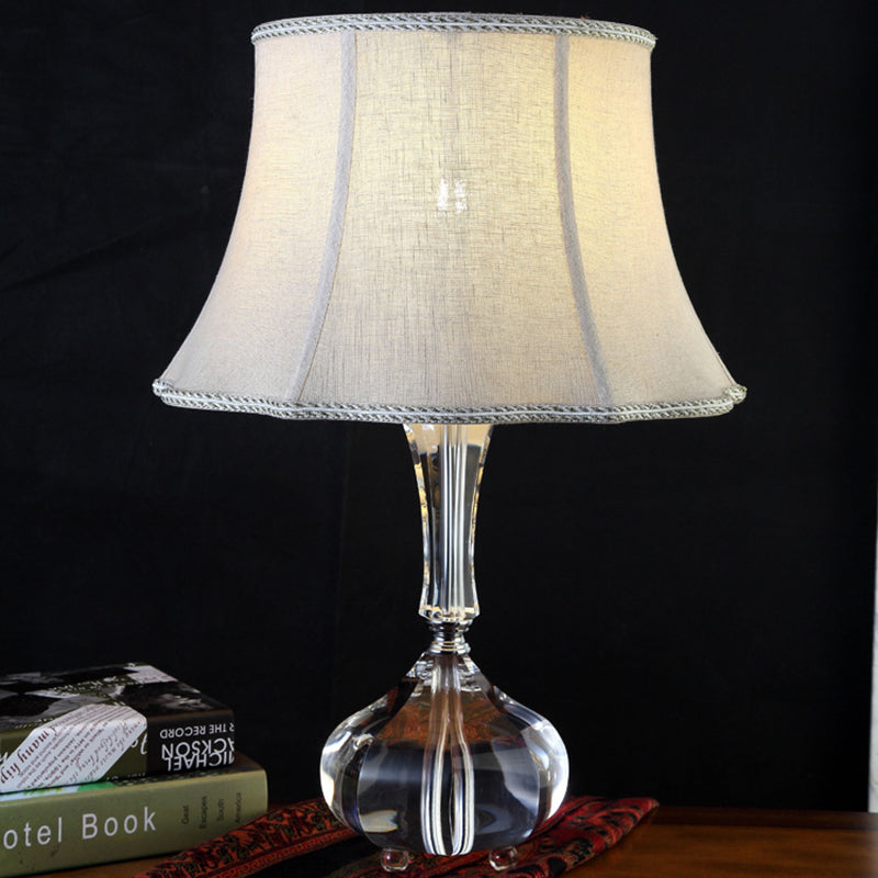 Single Head Table Light Rural Bell Shade Fabric Nightstand Lamp with Crystal Base for Bedroom Clearhalo 'Lamps' 'Table Lamps' Lighting' 338355