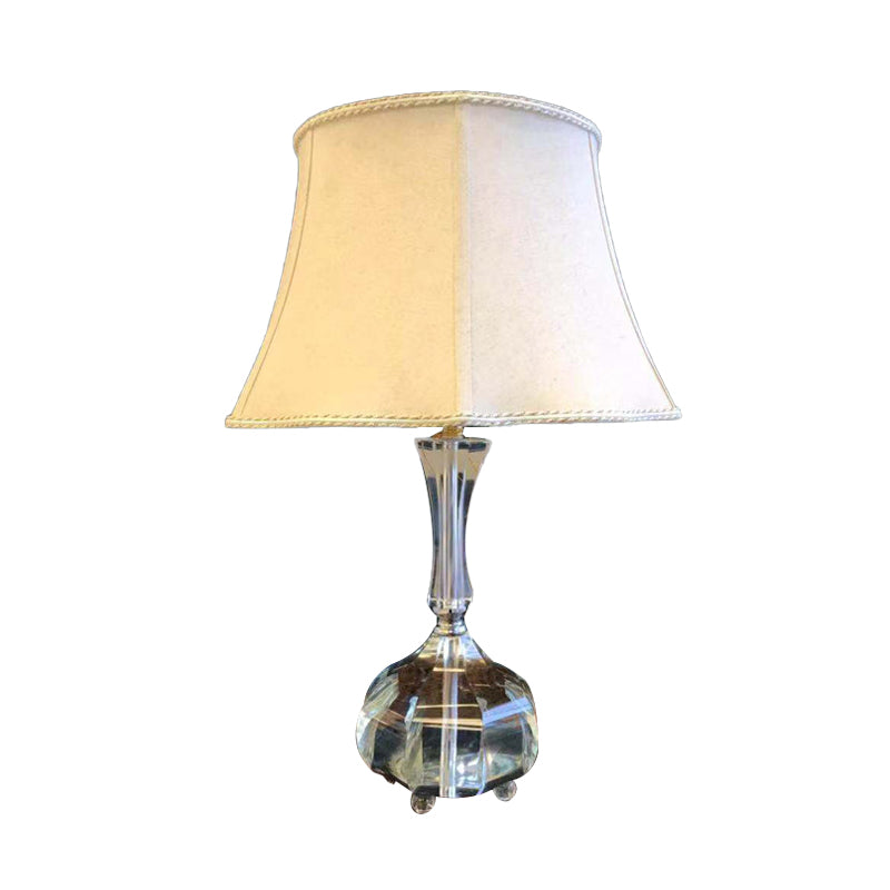 Single Head Table Light Rural Bell Shade Fabric Nightstand Lamp with Crystal Base for Bedroom Clearhalo 'Lamps' 'Table Lamps' Lighting' 338356