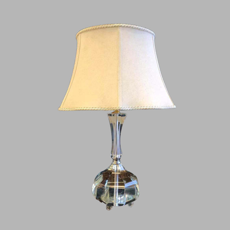 Single Head Table Light Rural Bell Shade Fabric Nightstand Lamp with Crystal Base for Bedroom Clearhalo 'Lamps' 'Table Lamps' Lighting' 338357