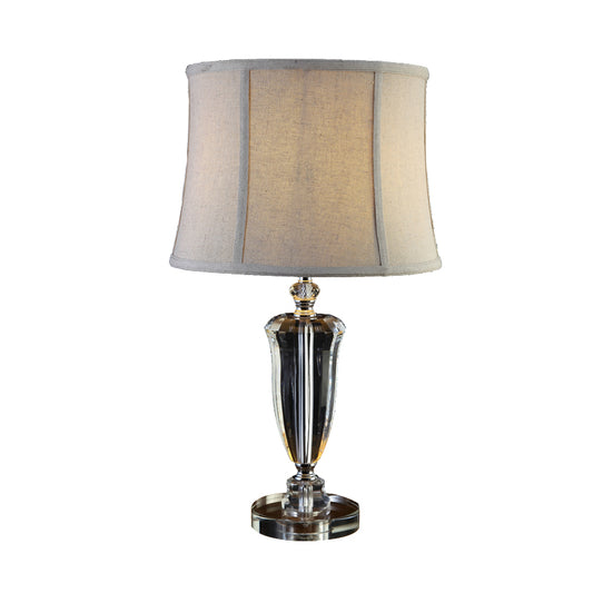 1 Light Bedroom Crystal Table Lamp Countryside Cream Gray Nightstand Light with Drum Fabric Shade Clearhalo 'Lamps' 'Table Lamps' Lighting' 338361