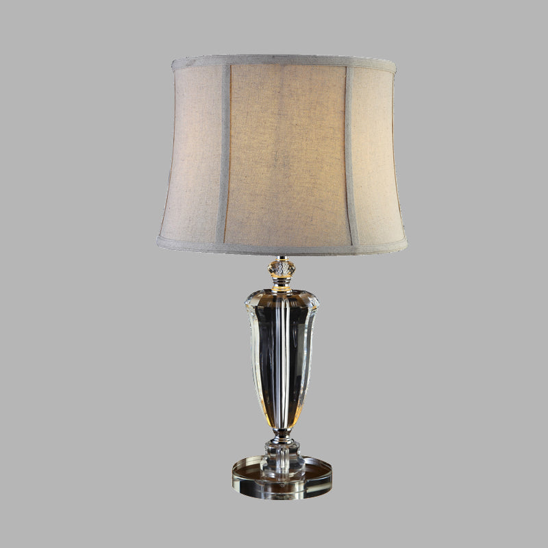 1 Light Bedroom Crystal Table Lamp Countryside Cream Gray Nightstand Light with Drum Fabric Shade Clearhalo 'Lamps' 'Table Lamps' Lighting' 338362
