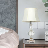 1 Light Fabric Night Lamp Lodge White Empire Shade Bedroom Table Light with Crystal Base White Clearhalo 'Lamps' 'Table Lamps' Lighting' 338364