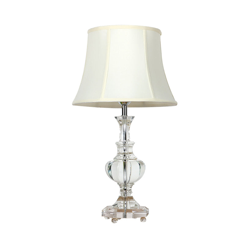 1 Light Fabric Night Lamp Lodge White Empire Shade Bedroom Table Light with Crystal Base Clearhalo 'Lamps' 'Table Lamps' Lighting' 338366