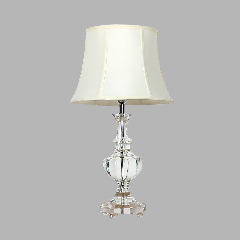 1 Light Fabric Night Lamp Lodge White Empire Shade Bedroom Table Light with Crystal Base Clearhalo 'Lamps' 'Table Lamps' Lighting' 338367