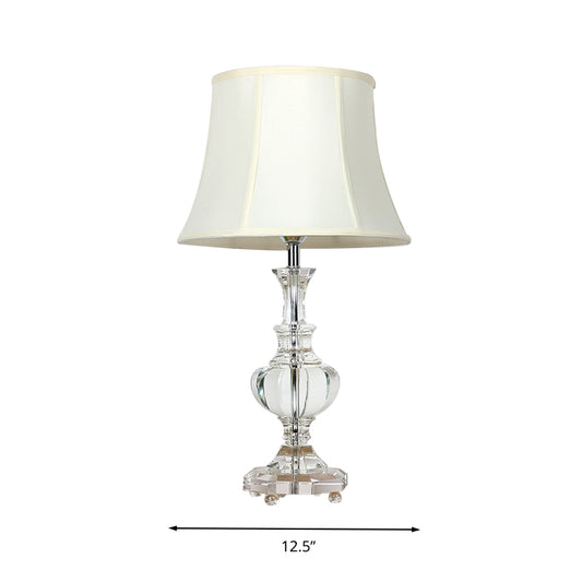 1 Light Fabric Night Lamp Lodge White Empire Shade Bedroom Table Light with Crystal Base Clearhalo 'Lamps' 'Table Lamps' Lighting' 338368