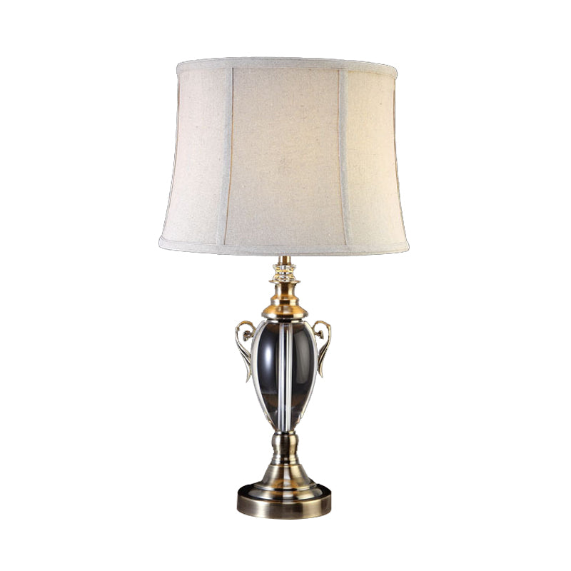 Cream Gray 1 Light Night Table Lamp Simple Fabric Paneled Bell Nightstand Light with Crystal Deco Clearhalo 'Lamps' 'Table Lamps' Lighting' 338381