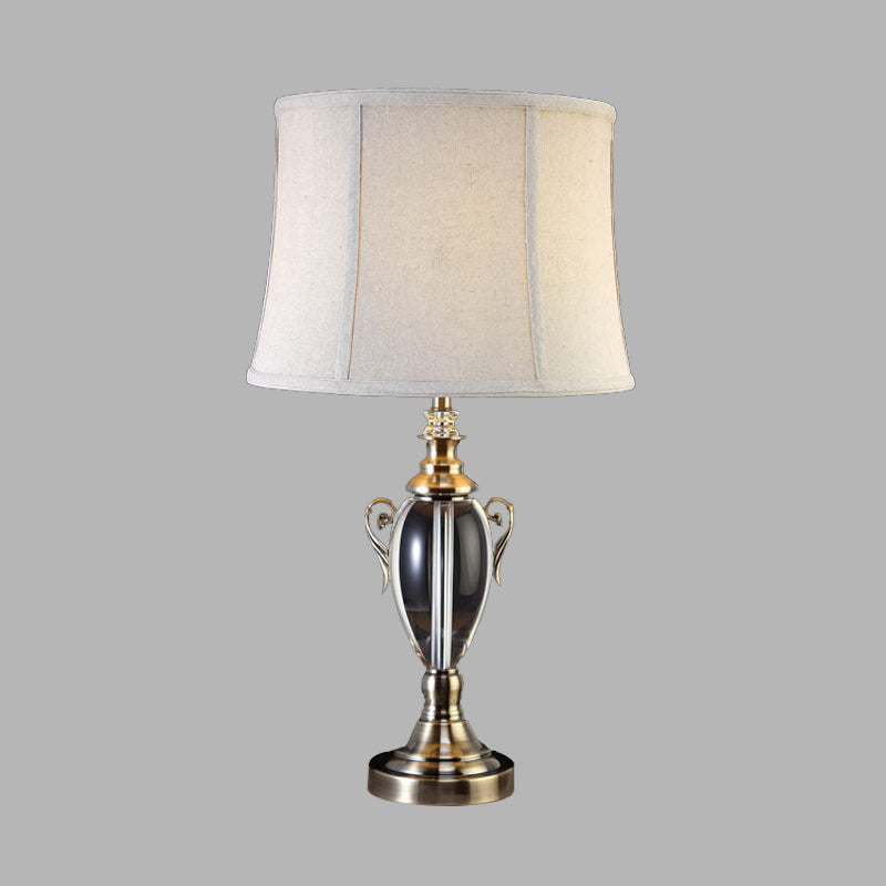 Cream Gray 1 Light Night Table Lamp Simple Fabric Paneled Bell Nightstand Light with Crystal Deco Clearhalo 'Lamps' 'Table Lamps' Lighting' 338382