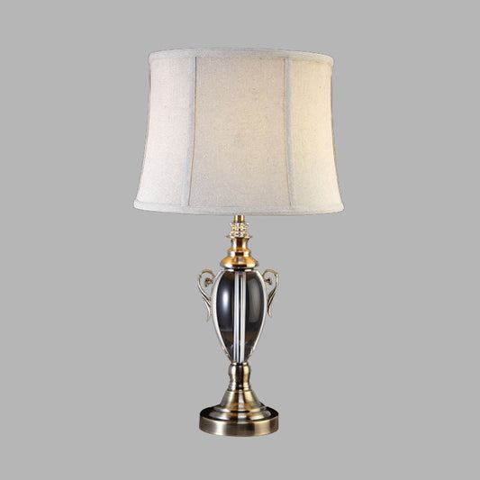 Cream Gray 1 Light Night Table Lamp Simple Fabric Paneled Bell Nightstand Light with Crystal Deco Clearhalo 'Lamps' 'Table Lamps' Lighting' 338382