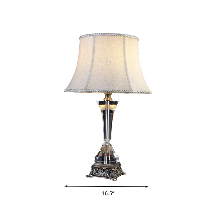 Cream Gray Tapered Night Table Light Countryside Fabric 1 Light Bedroom Nightstand Lamp with Crystal Base Clearhalo 'Lamps' 'Table Lamps' Lighting' 338388