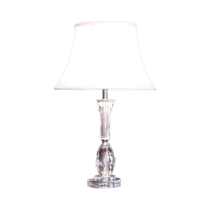 1 Light Empire Shade Table Light Traditionalism White Fabric Night Lamp with Crystal Base Clearhalo 'Lamps' 'Table Lamps' Lighting' 338408