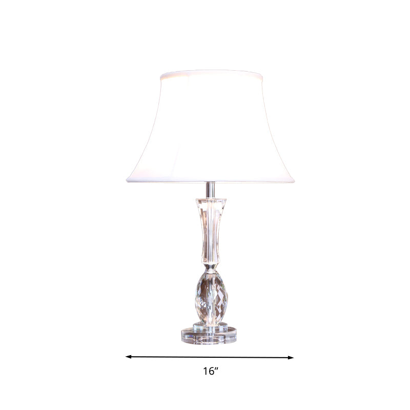 1 Light Empire Shade Table Light Traditionalism White Fabric Night Lamp with Crystal Base Clearhalo 'Lamps' 'Table Lamps' Lighting' 338410