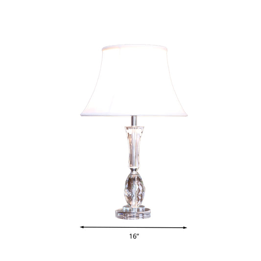 1 Light Empire Shade Table Light Traditionalism White Fabric Night Lamp with Crystal Base Clearhalo 'Lamps' 'Table Lamps' Lighting' 338410