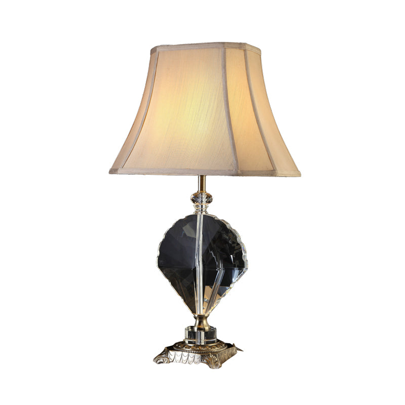 1 Light Table Lamp Minimalism Bell Shaped Fabric Night Light in Beige with Leaf Crystal Accent Clearhalo 'Lamps' 'Table Lamps' Lighting' 338413