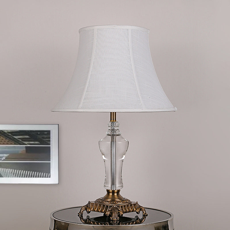 1 Light Fabric Night Light Countryside White Cone Living Room Nightstand Lamp with Crystal Accent White Clearhalo 'Lamps' 'Table Lamps' Lighting' 338421