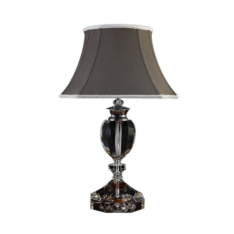 Grey Bell Table Lamp Countryside Fabric Single Head Bedroom Night Light with Crystal Base Clearhalo 'Lamps' 'Table Lamps' Lighting' 338443