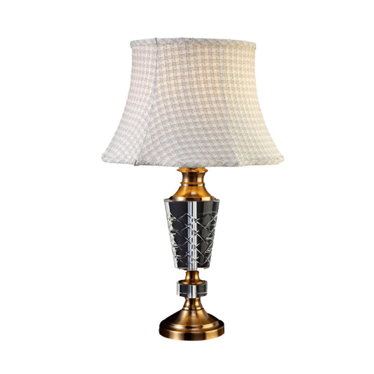 Fabric Bell Shade Table Light Traditional Single Bulb Night Lamp in Beige with Carved Crystal Base Clearhalo 'Lamps' 'Table Lamps' Lighting' 338448