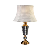 Fabric Bell Shade Table Light Traditional Single Bulb Night Lamp in Beige with Carved Crystal Base Clearhalo 'Lamps' 'Table Lamps' Lighting' 338448