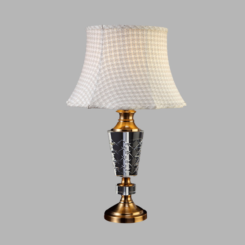 Fabric Bell Shade Table Light Traditional Single Bulb Night Lamp in Beige with Carved Crystal Base Clearhalo 'Lamps' 'Table Lamps' Lighting' 338449