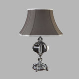 Fabric Grey Night Light Flared Single Head Traditionalism Nightstand Lamp with Crystal Base Clearhalo 'Lamps' 'Table Lamps' Lighting' 338454