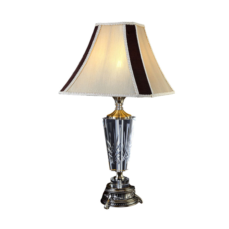 Simple Paneled Bell Night Lamp 1 Light Fabric Nightstand Light in Grey with Crystal Accent Clearhalo 'Lamps' 'Table Lamps' Lighting' 338458