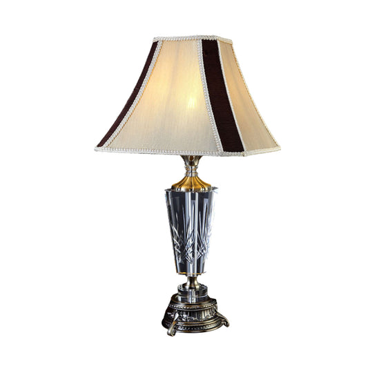 Simple Paneled Bell Night Lamp 1 Light Fabric Nightstand Light in Grey with Crystal Accent Clearhalo 'Lamps' 'Table Lamps' Lighting' 338458